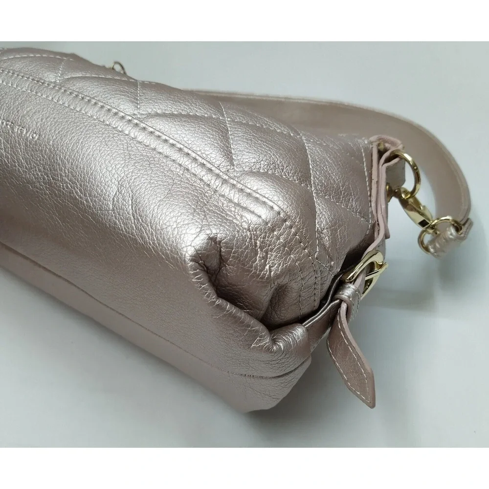Rebecca Taylor Metallic Gold Leather Quilted Zipper Hobo Shoulder Bag - NWoT